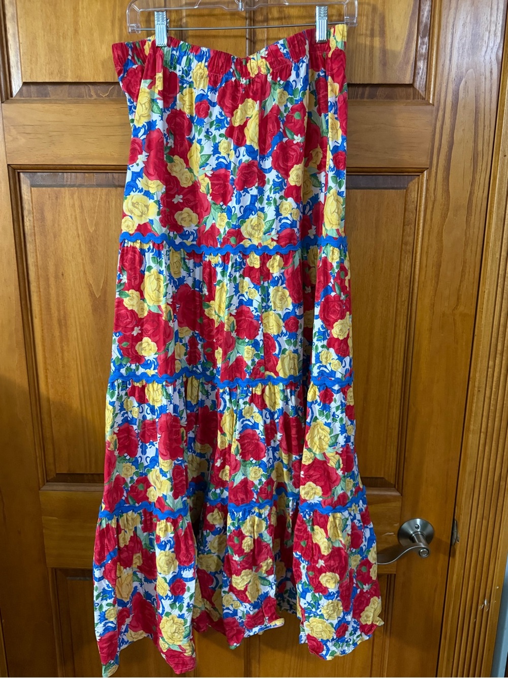 Posh Peanut Floral Tiered Maxi Dress in Red, Yellow & Blue